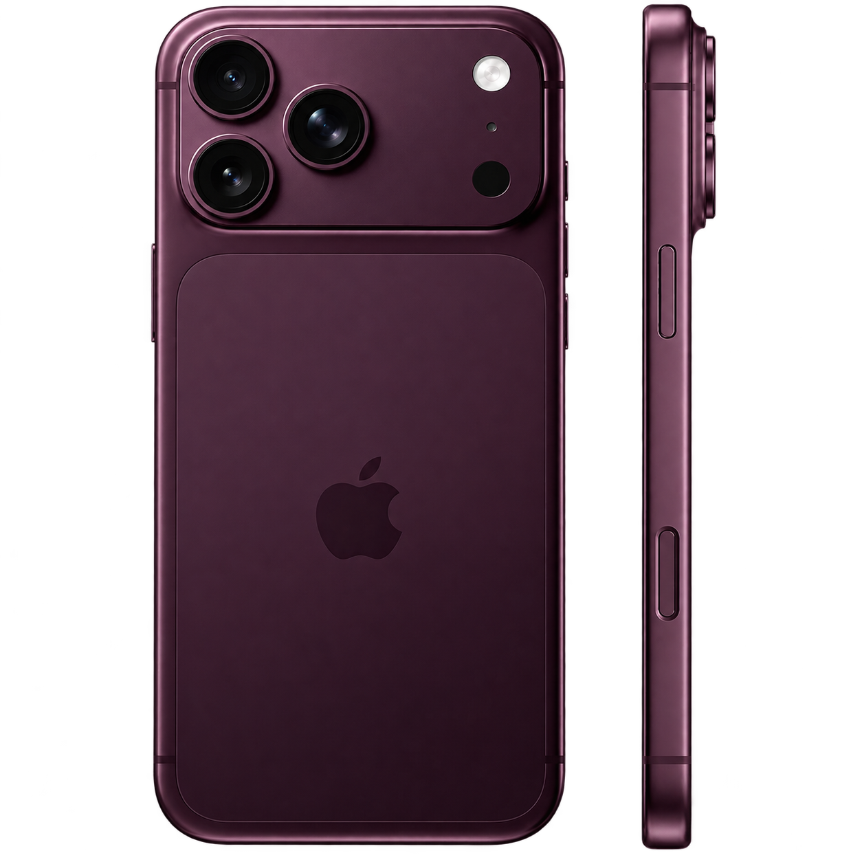 iPhone 18 Pro Max na cor Dark Cherry, vistas traseira e lateral