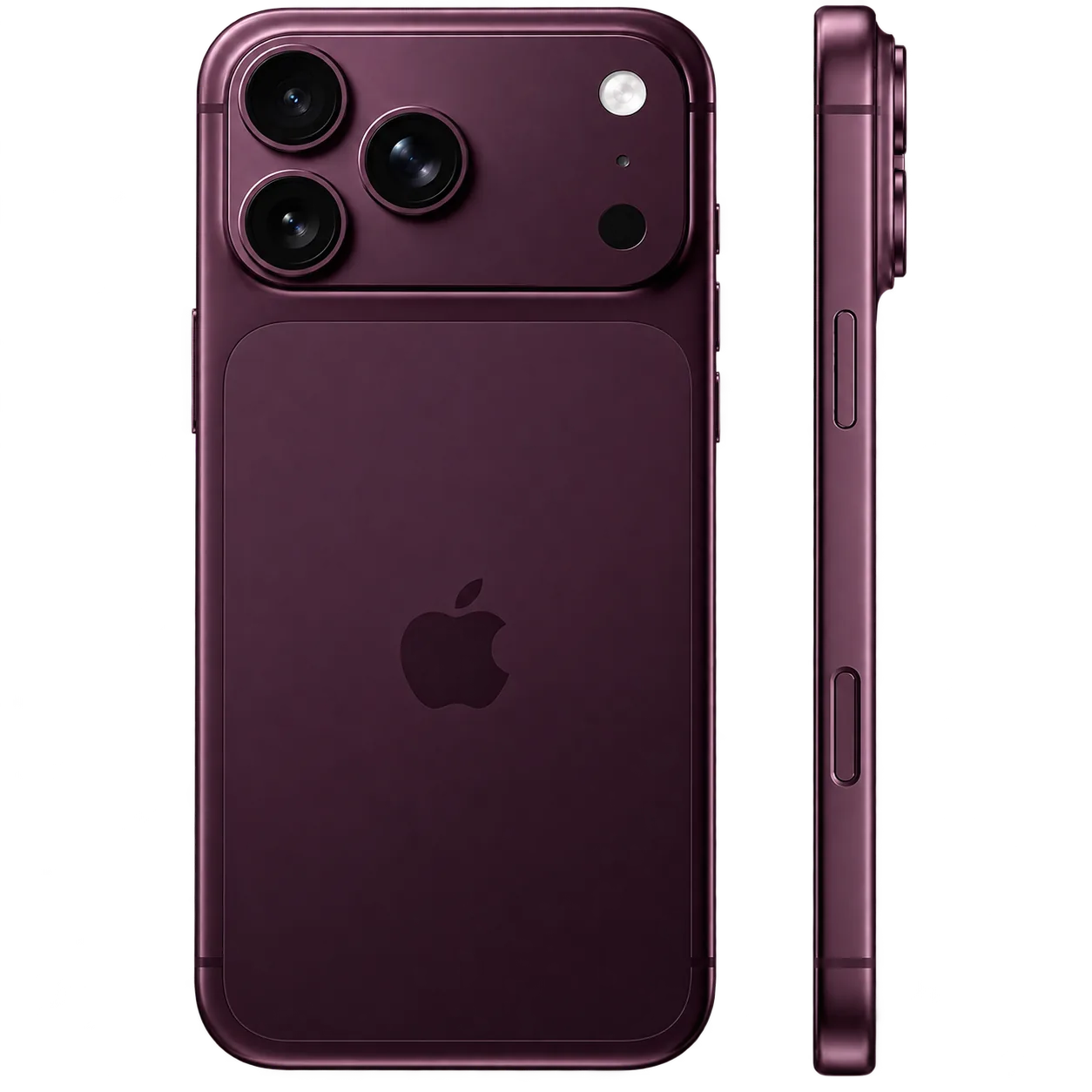 iPhone 18 Pro Max na cor Dark Cherry, vistas traseira e lateral